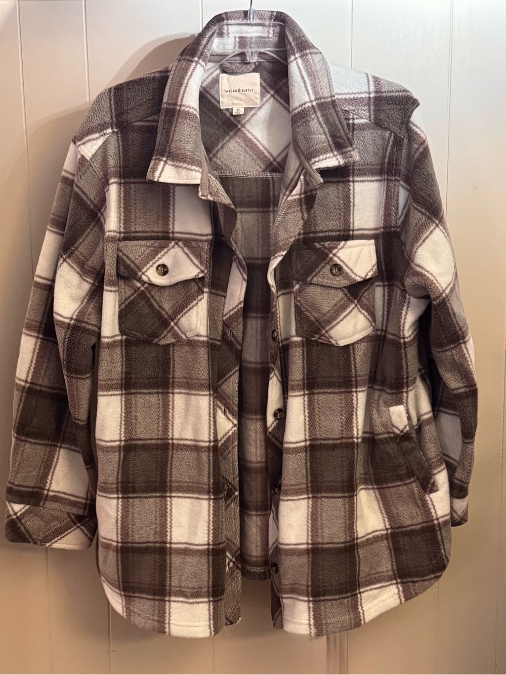 Thread & Supply Brown and Cream Plaid Utility Shacket